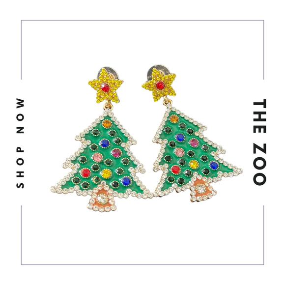 Rhinestone Christmas Tree Earrings - Picture 1 of 1